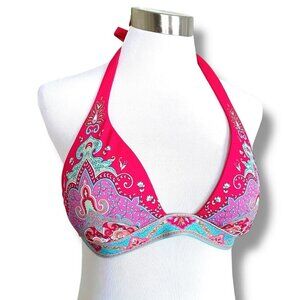 Victorias Secret Womens Bikini Swimsuit Top Sz Medium Blue Pink Boho Halter